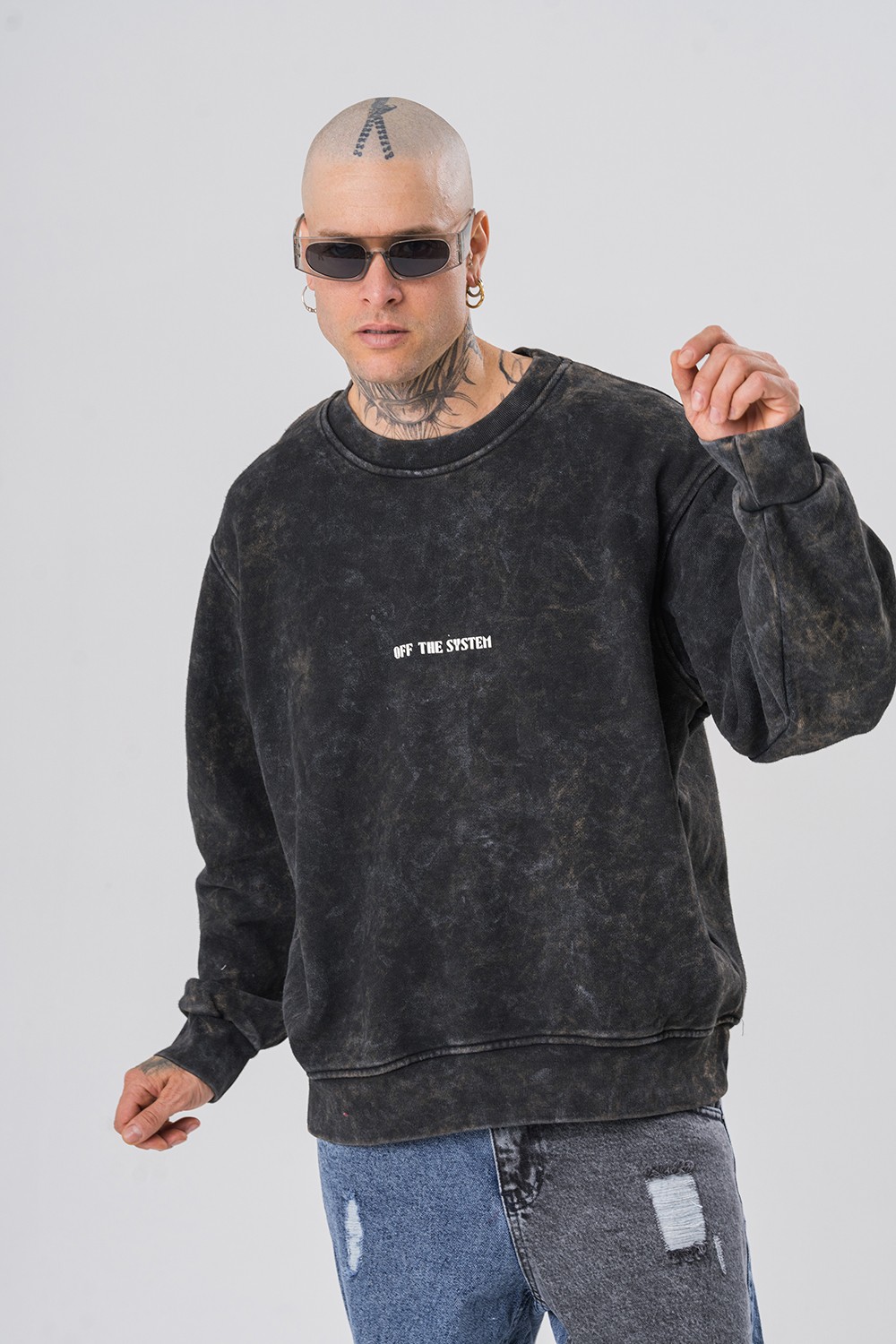 Darkness Yıkamalı Kısa Oversize Sweatshirt