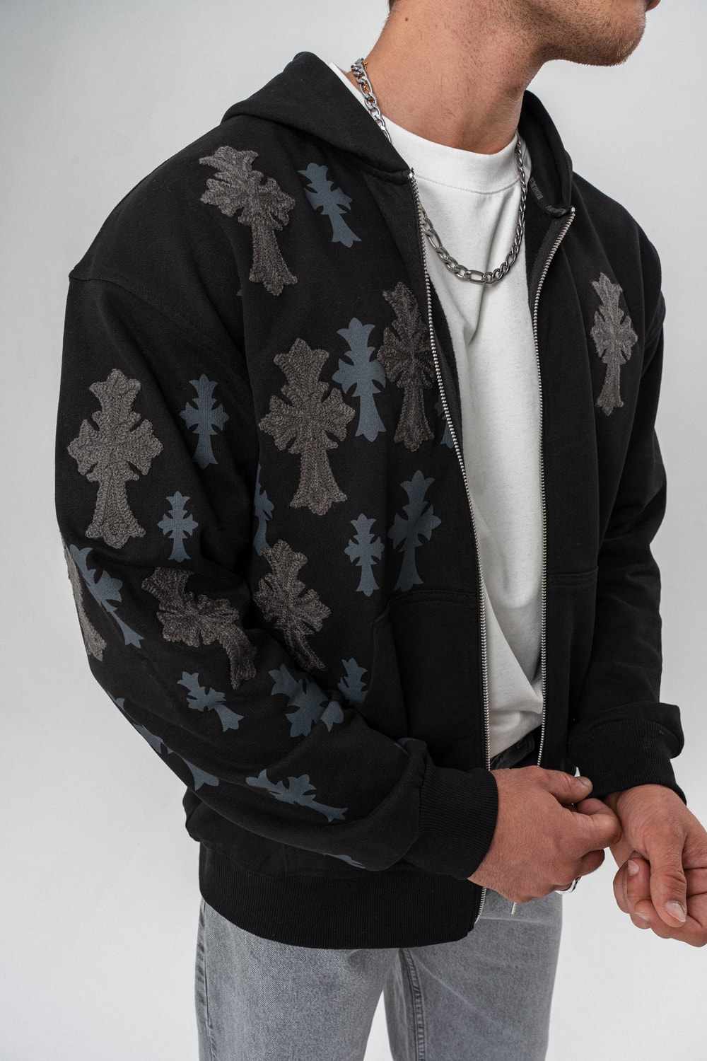Grafflow Nakış Detay Fermuarlı Sweatshirt Hoodie