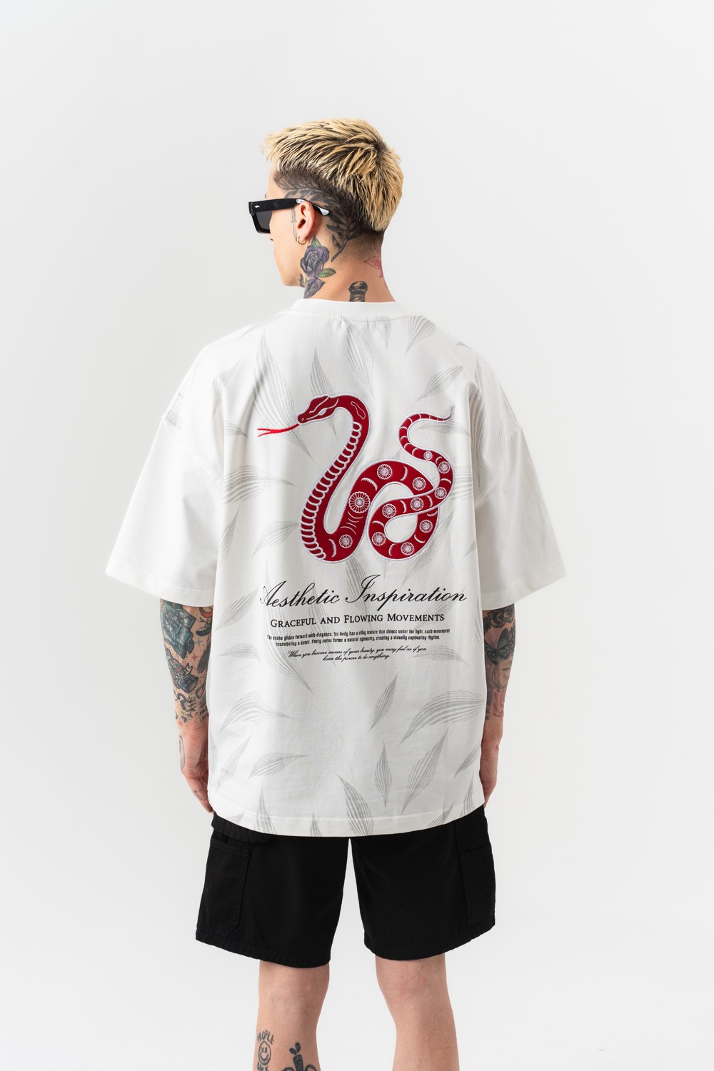Snake Nakış Detaylı Oversize T-shirt - Beyaz