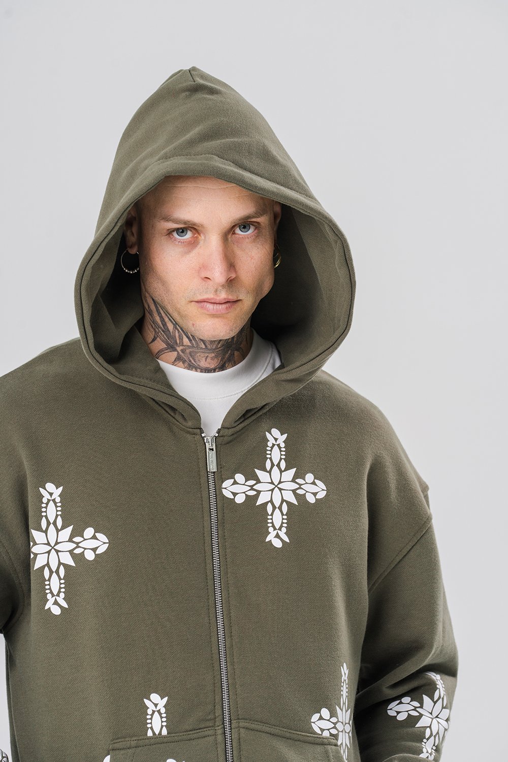 Cross 3 İplik Fermuarlı Gramajlı Kapüşonlu Sweatshirt