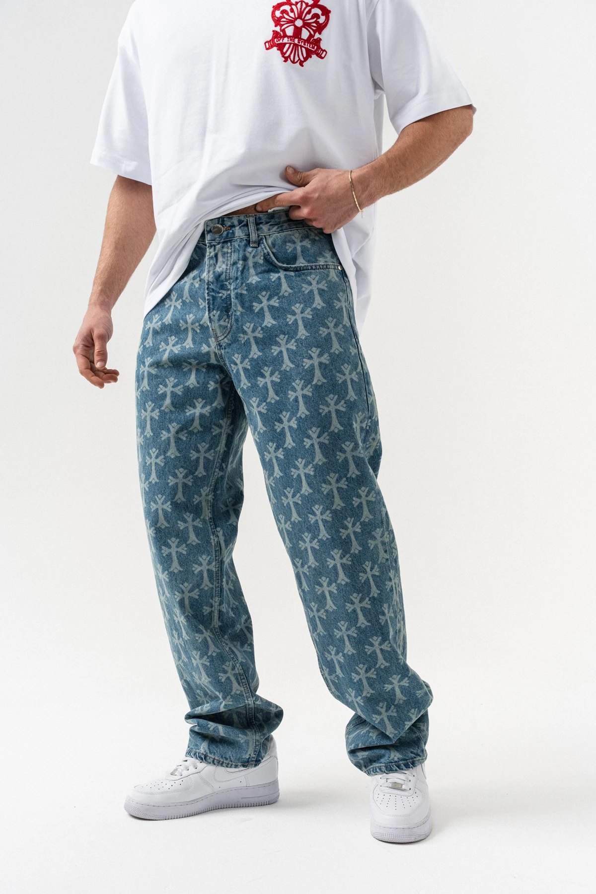 Crossfire Pattern Baggy Jean Pantolon - Gangown