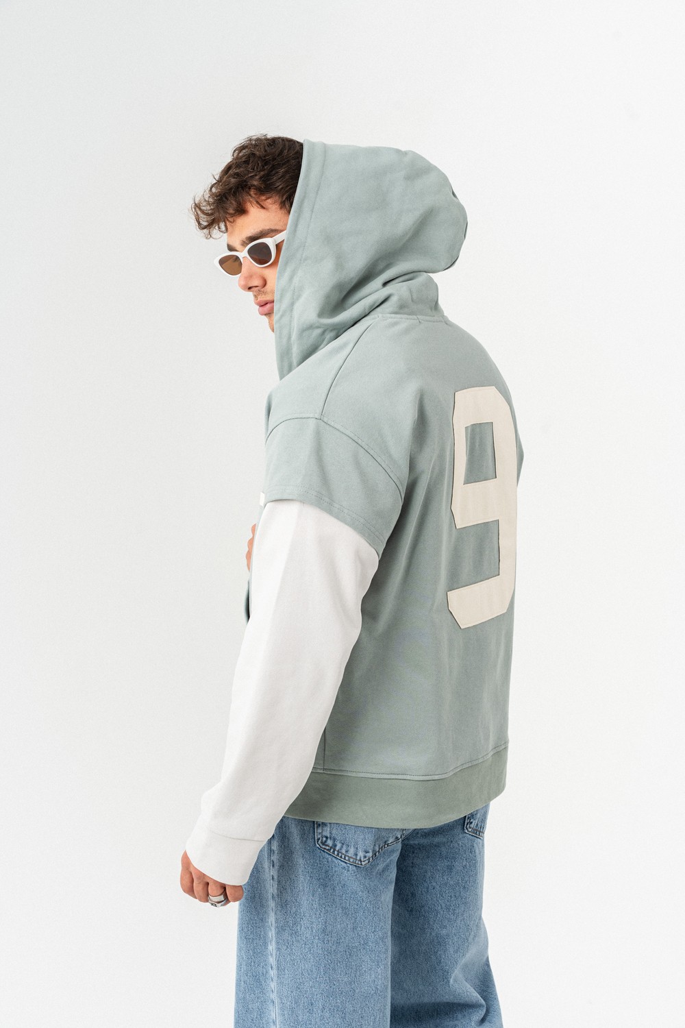 Patriot 9 Premium Deri Detay Fermuarlı Sweatshirt Hoodie - Mint