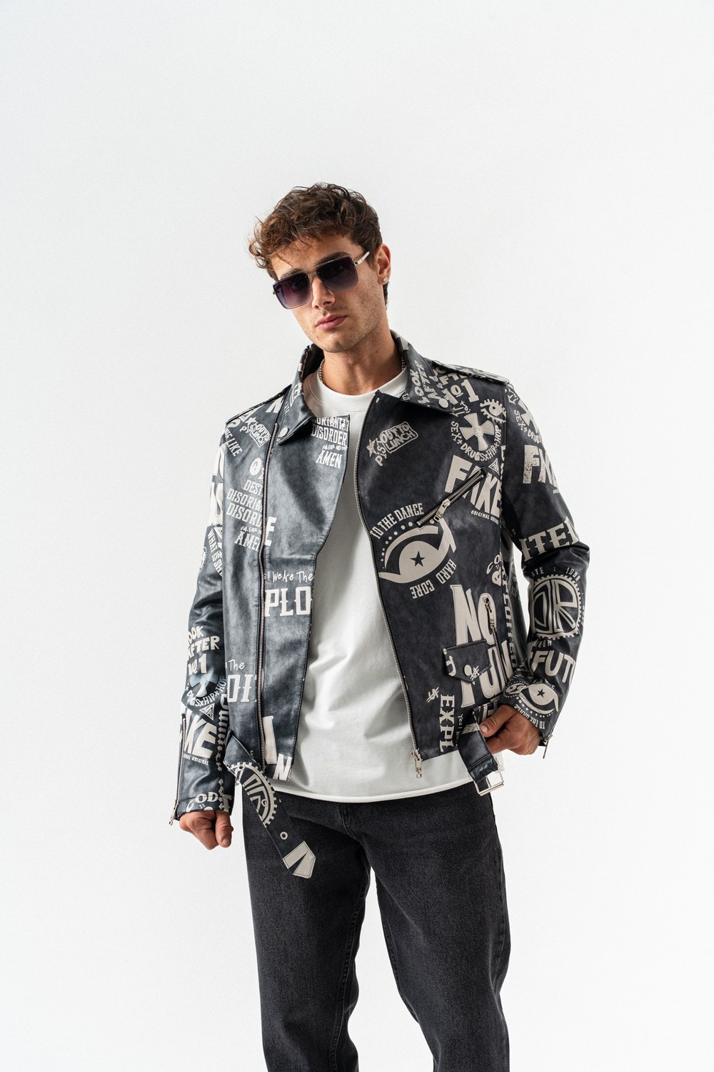 Disthunt Fermuarlı Retro Deri Biker Ceket