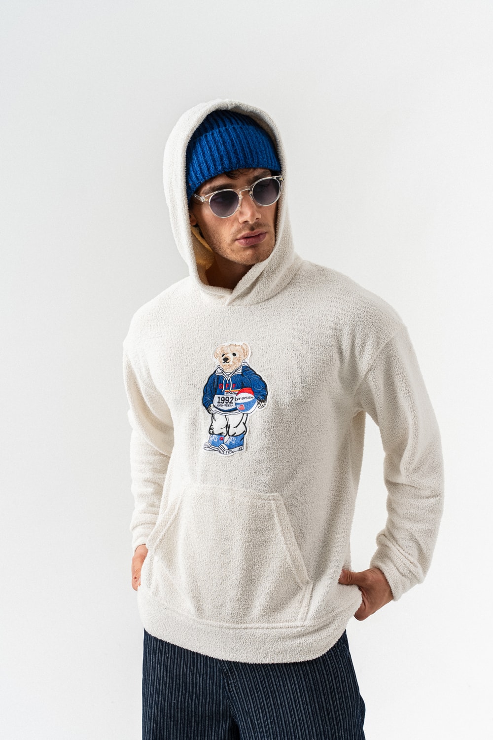 Sporsbear Havlu Kumaş Patchli Kapüşonlu Sweatshirt Hoodie