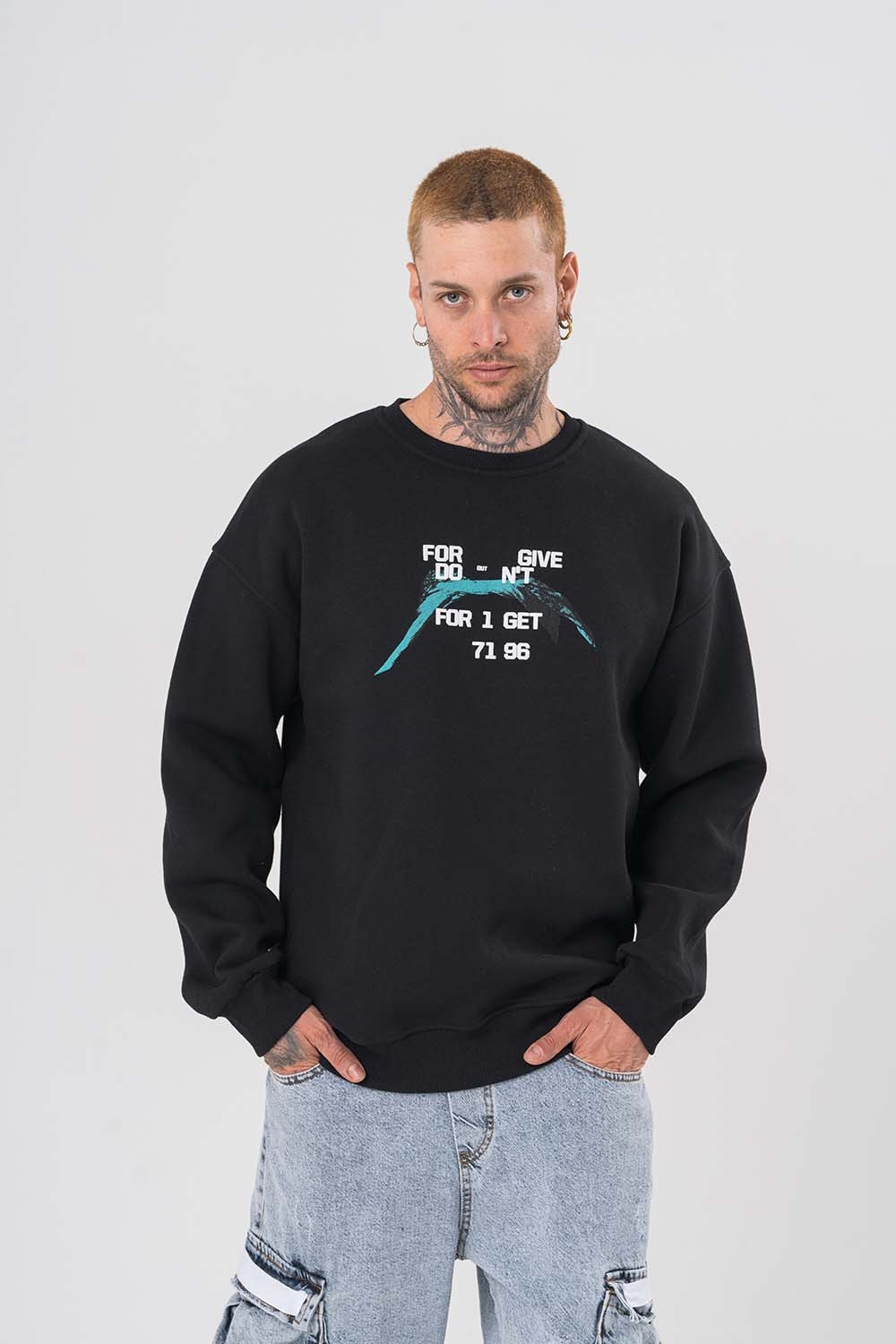 2pac Kabartma Baskı Detaylı Bisiklet Yaka Sweatshirt