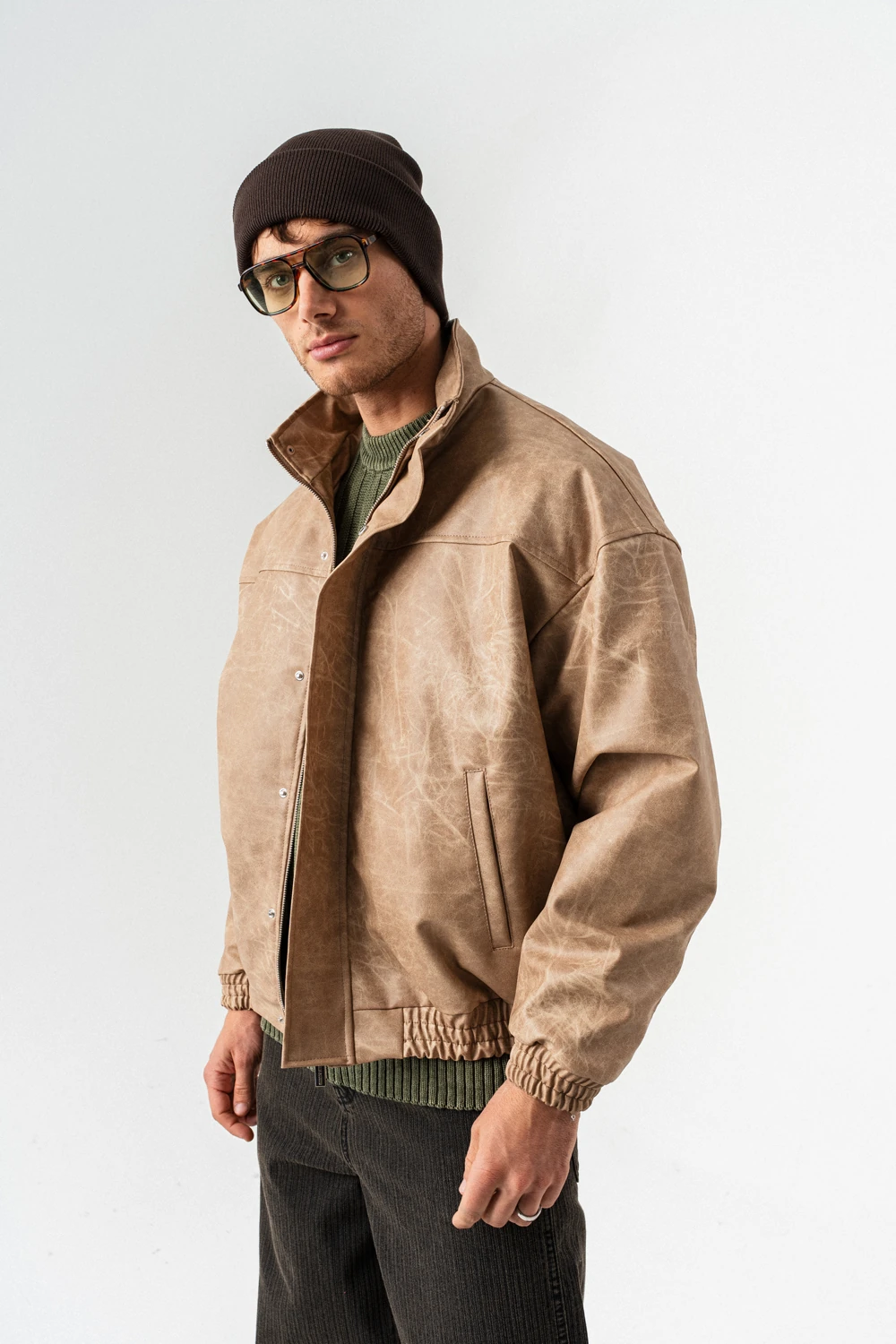 Overrun Fermuar ve Kapamalı Deri Mont