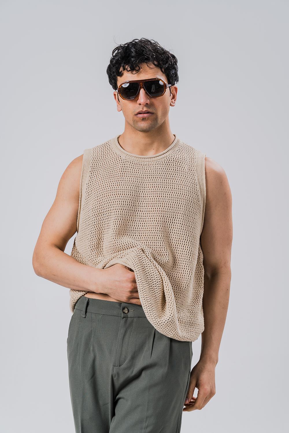 Fabrizio Örme Kolsuz Triko T-shirt