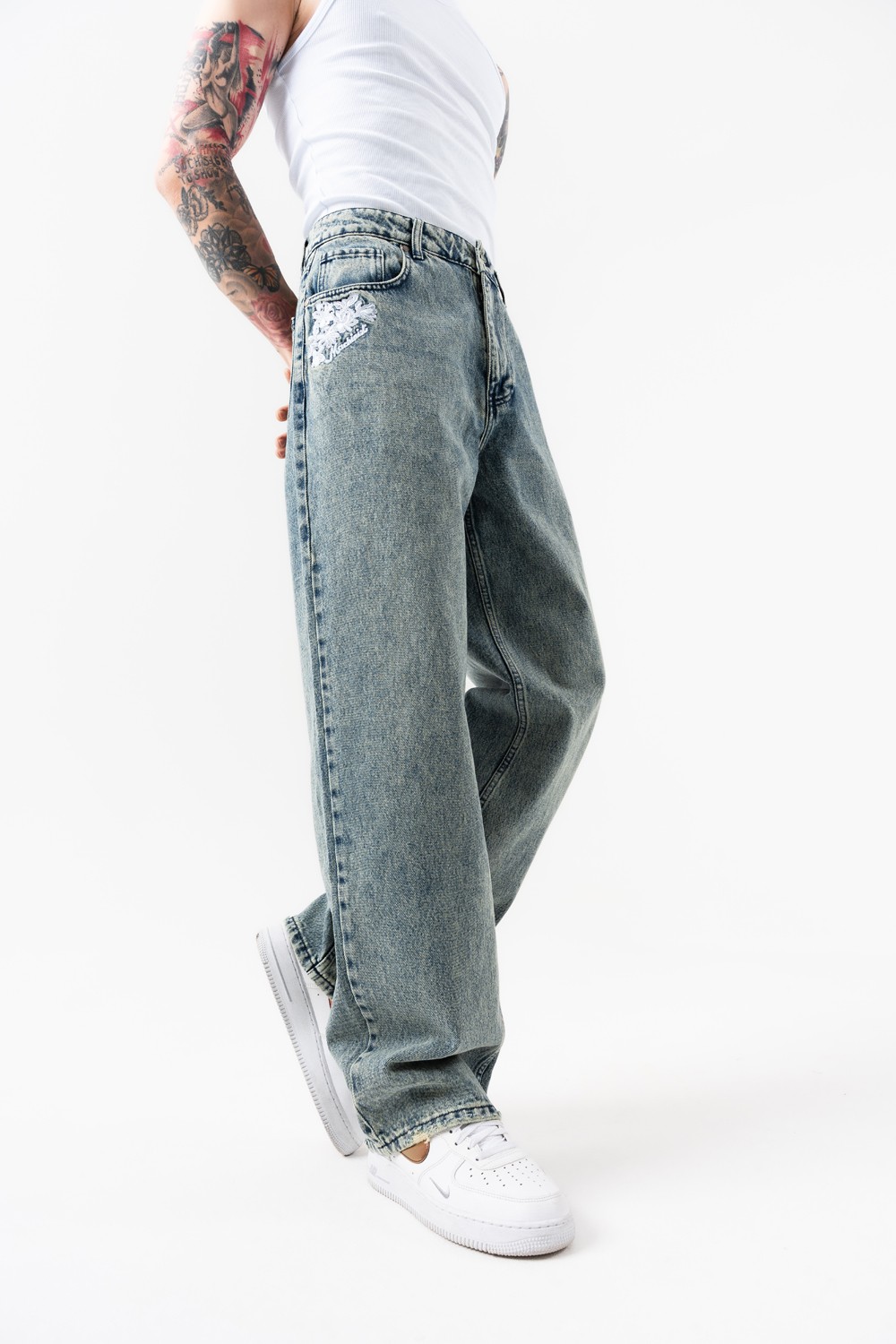 Afterhour Nakış Detaylı Baggy Jean Pantolon