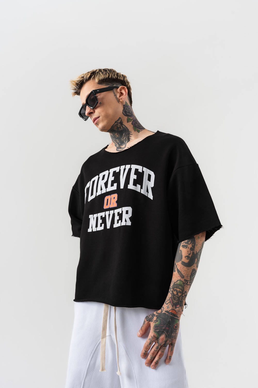 Never Oversize Crop T-shirt - Siyah