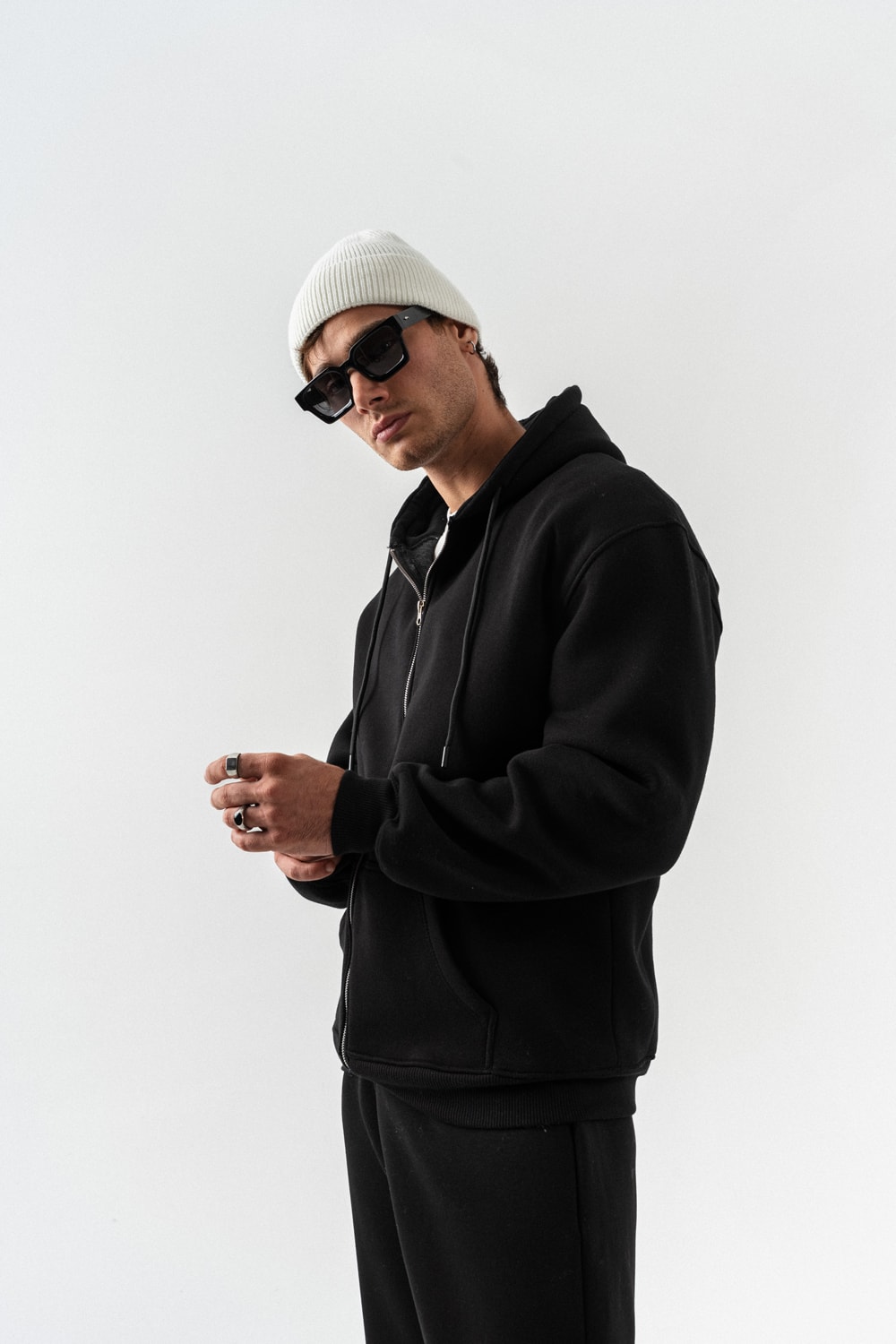 Fynor Fermuarlı Sweatshirt Hoodie ve Jogger Eşofman Takımı - Siyah