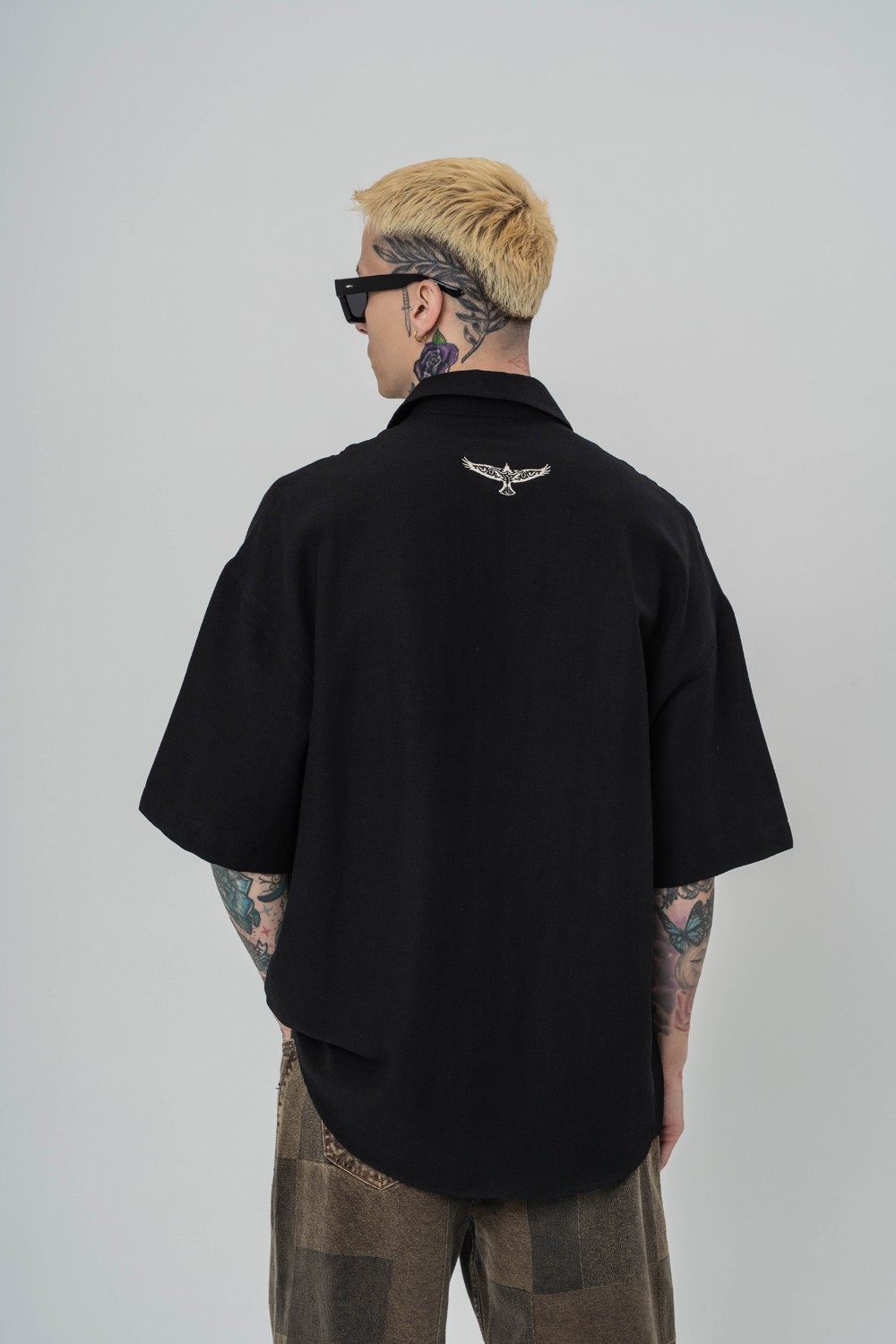 Motify Nakış Detaylı Oversize Keten Gömlek