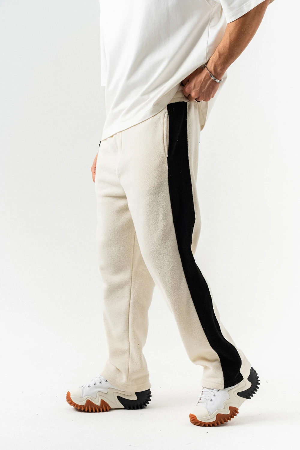 Nova Havlu Kumaş Fermuarlı Sweatshirt Hoodie Eşofman Takımı - Ekru