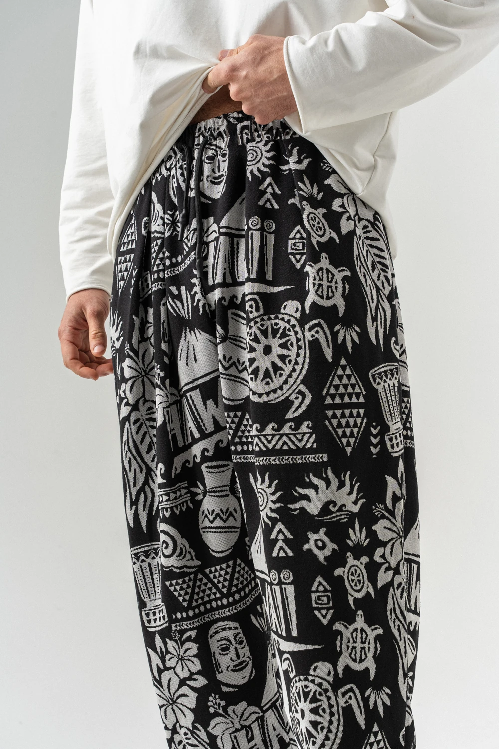 Hawaii Bel ve Paça Lastikli Pileli Şalvar