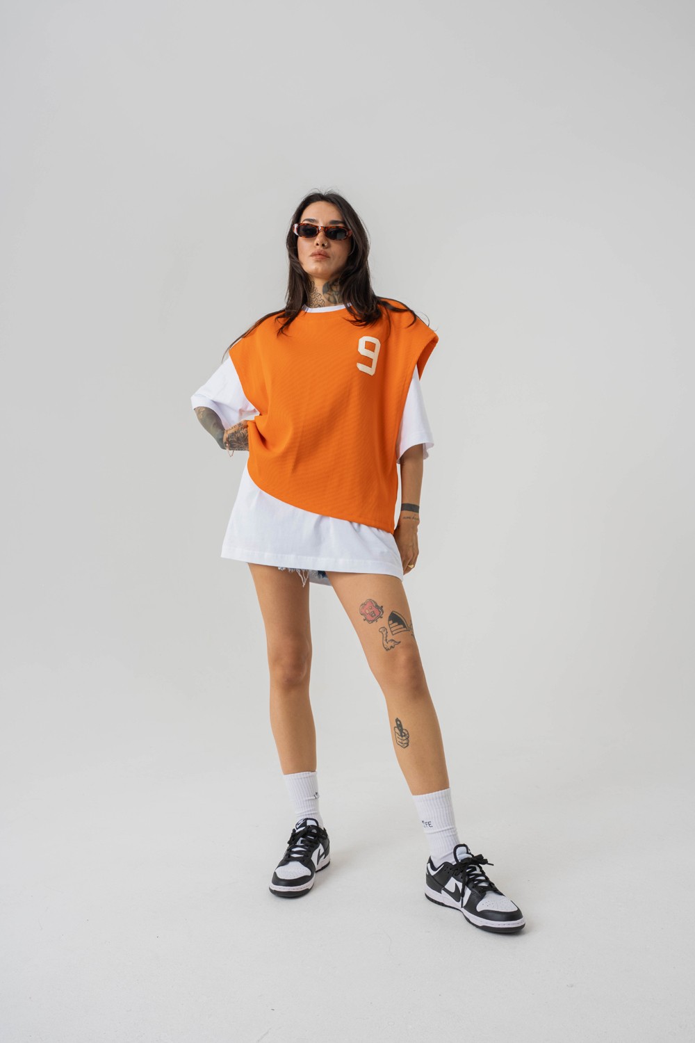 Patriot 9 Premium Oversize Crop ve T-shirt Bir Arada 2'li Set - Turuncu