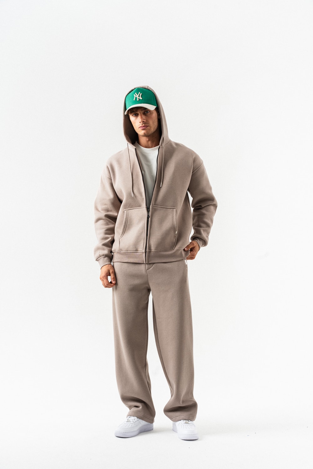 Brickstorm Fermuarlı Hoodie ve Baggy Eşofman Takımı - Vizon