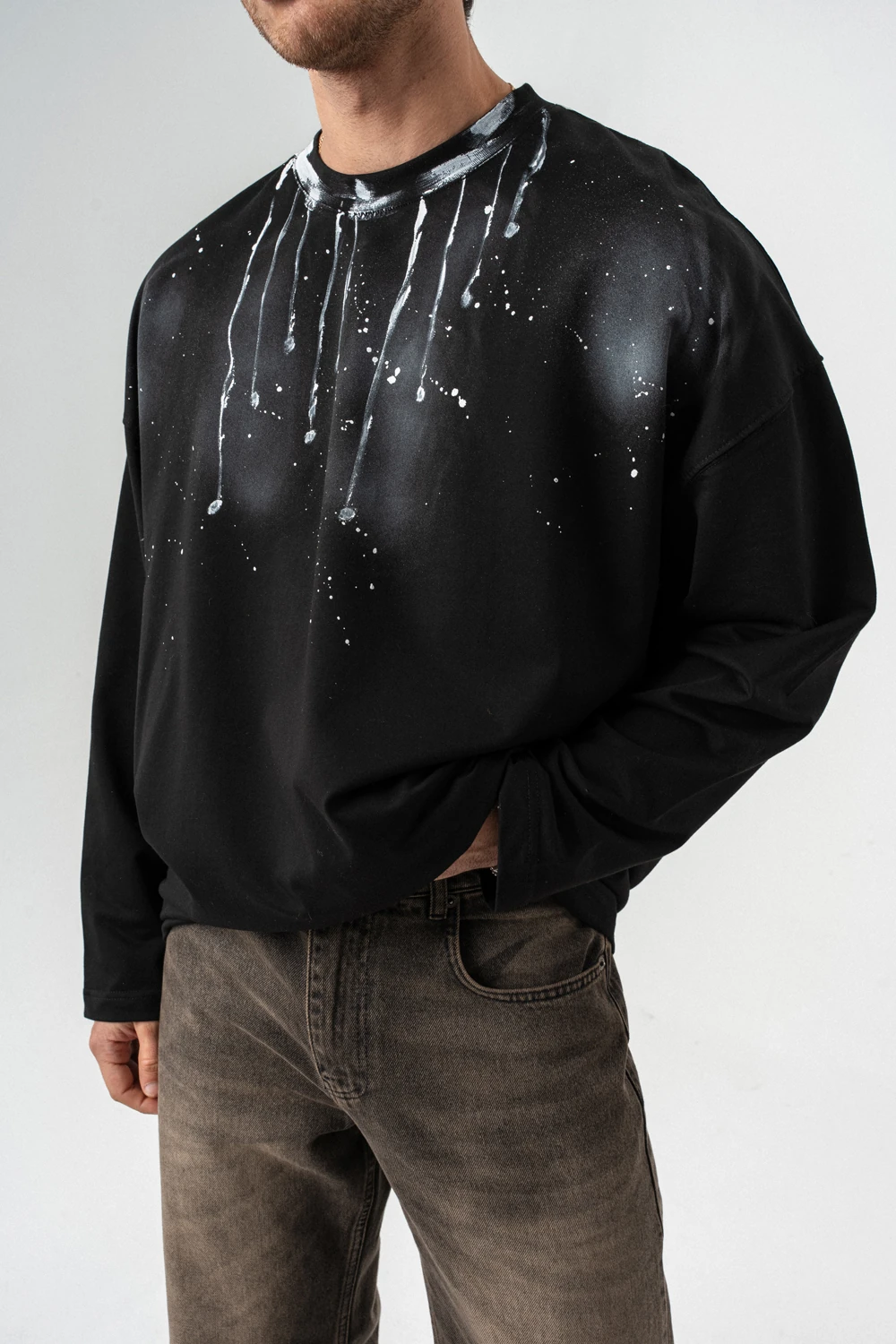 Drop Brush Bisiklet Yaka Sweatshirt