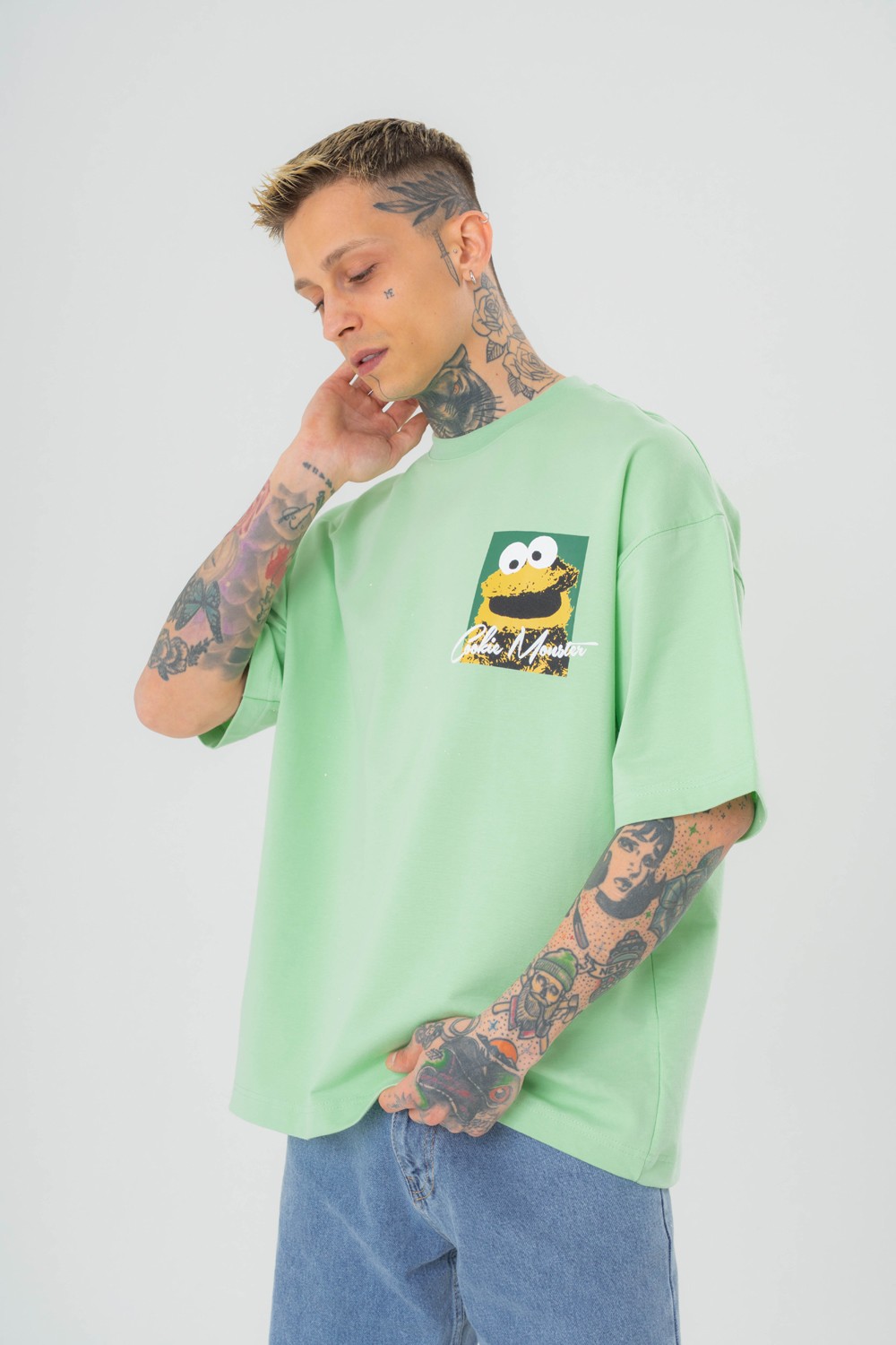 Cookie Monster Kabartma Detaylı Oversize T-shirt