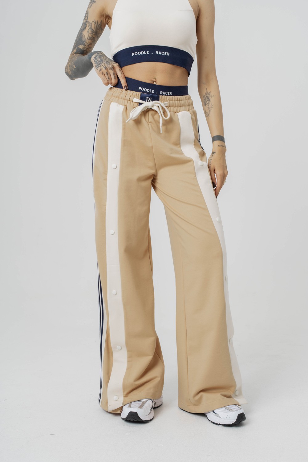 Urban Stripe Şerit ve Trok Detaylı Baggy Kadın Eşofman Alt - Bej