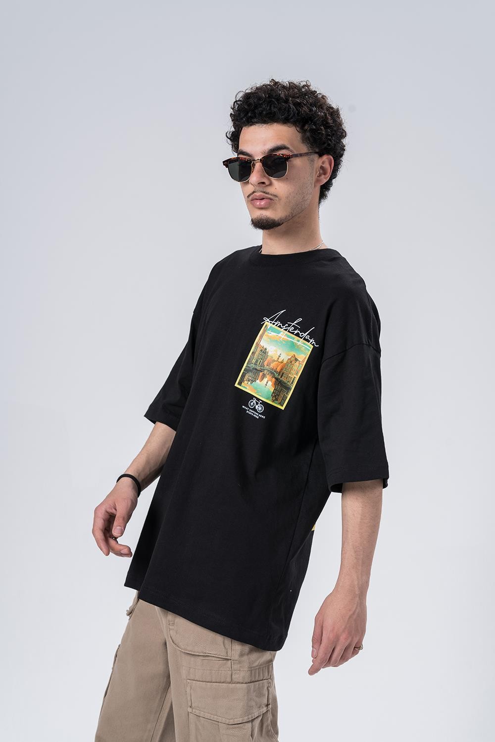 Amsterdam Nakış Detaylı Bisiklet Yaka Oversize T-shirt