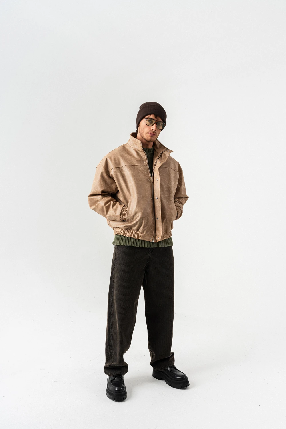 Overrun Fermuar ve Kapamalı Deri Mont