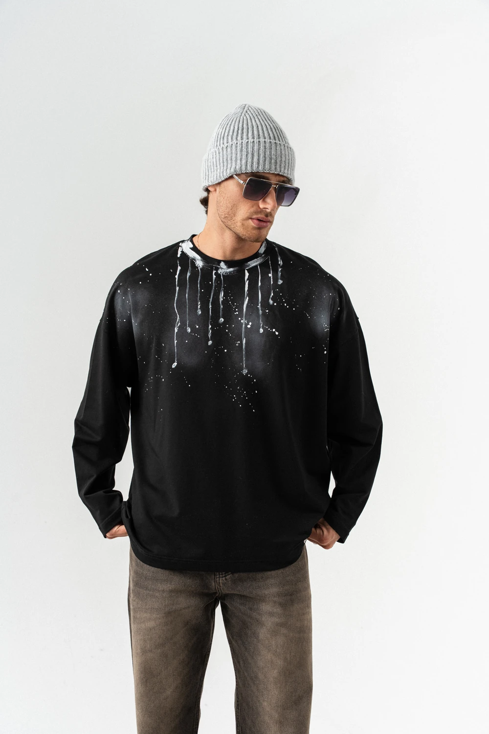 Drop Brush Bisiklet Yaka Sweatshirt