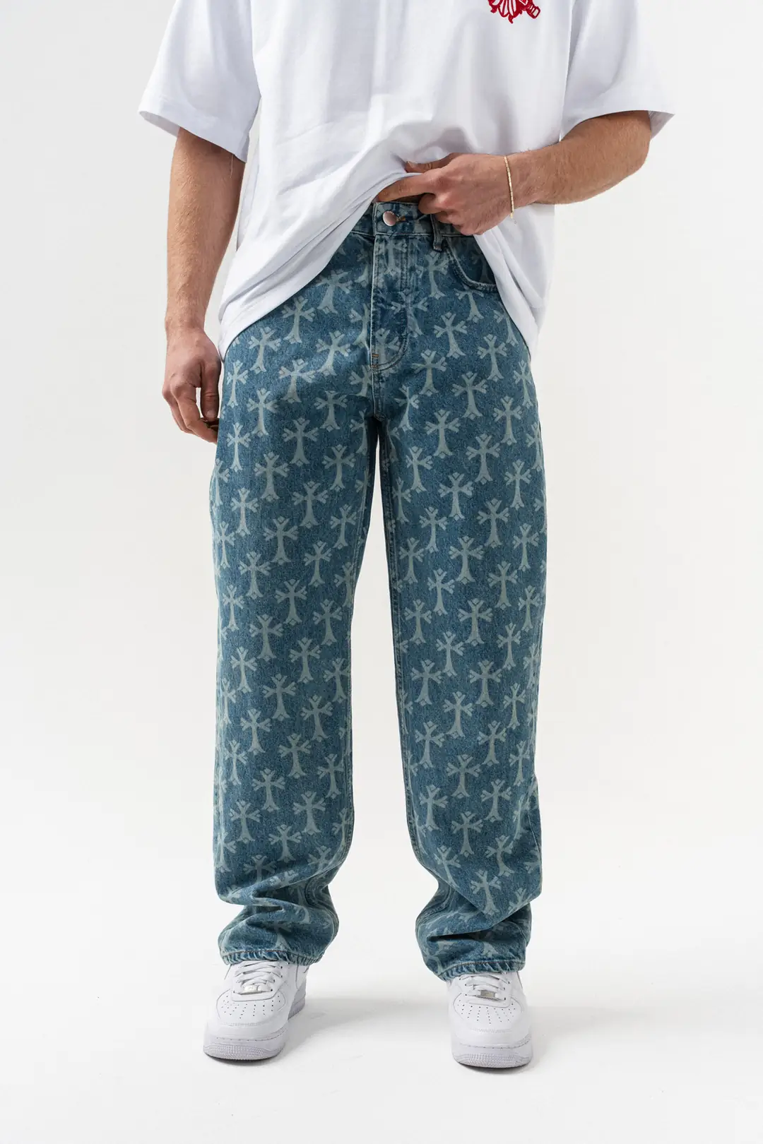 Crossfire Pattern Baggy Jean Pantolon - Gangown