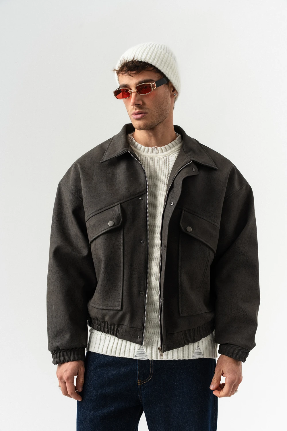 Urban Pocket Fermuar ve Cep Detaylı Deri Mont