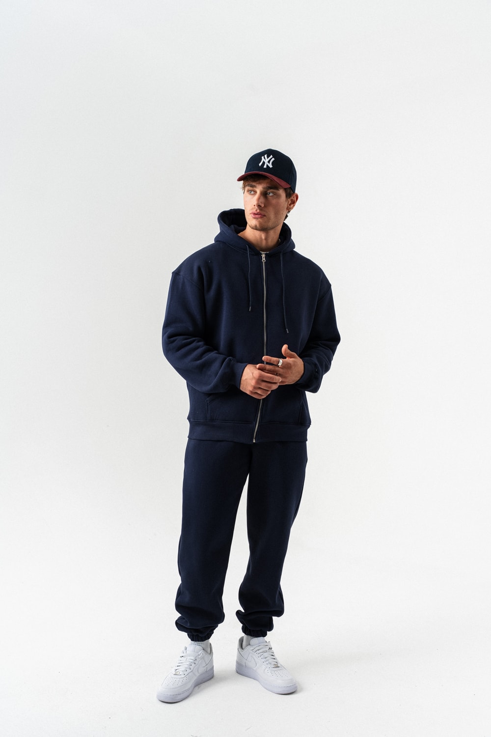 Fynor Fermuarlı Sweatshirt Hoodie ve Jogger Eşofman Takımı - Lacivert