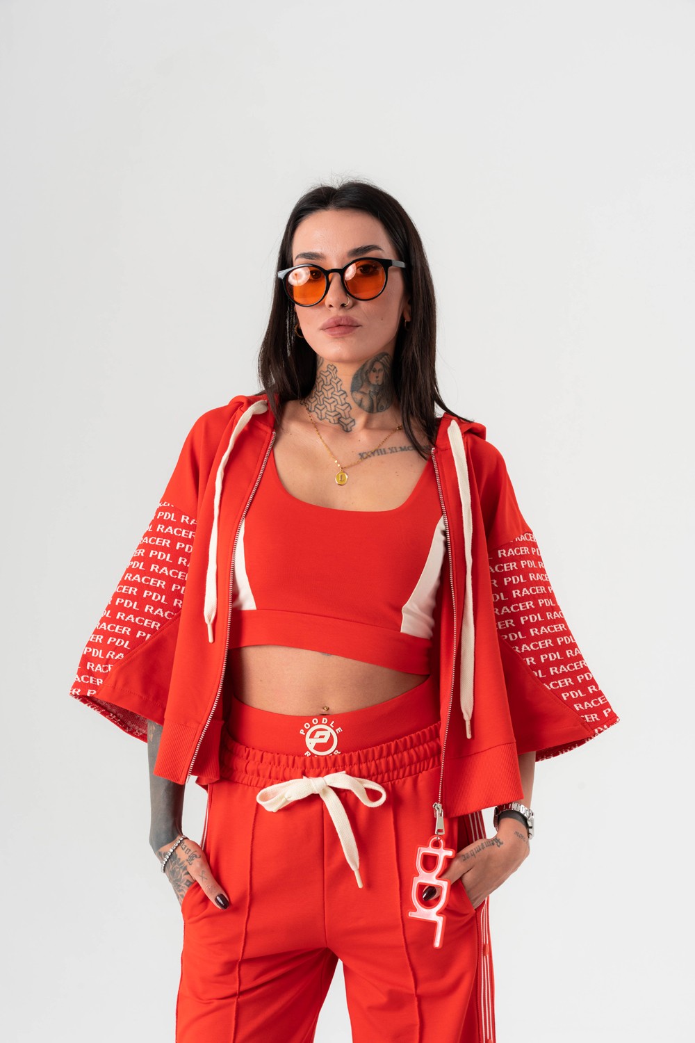 Racer Crop ve Kapüşonlu T-shirt Bir Arada 2'li Set
