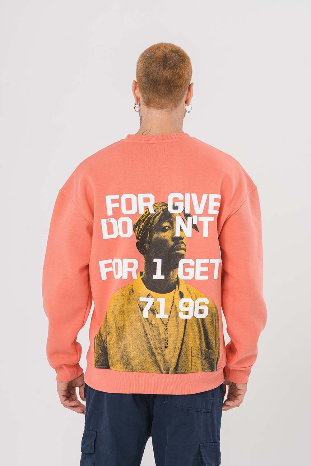 2pac Kabartma Baskı Detaylı Bisiklet Yaka Sweatshirt - Turuncu