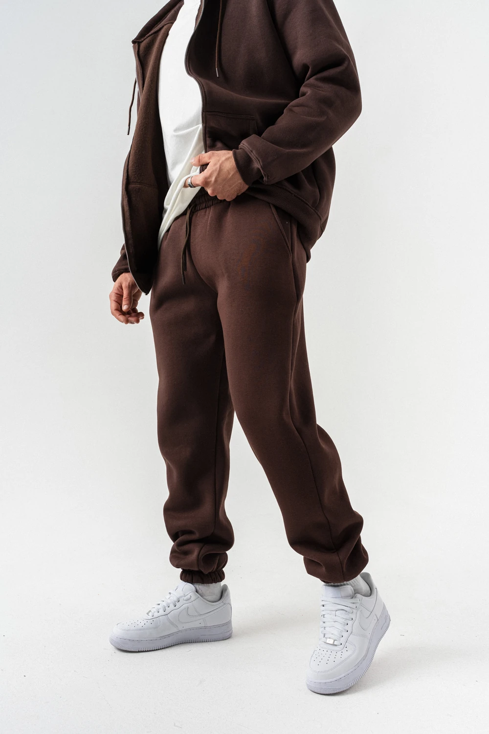 Fynor Fermuarlı Sweatshirt Hoodie ve Jogger Eşofman Takımı - Kahverengi