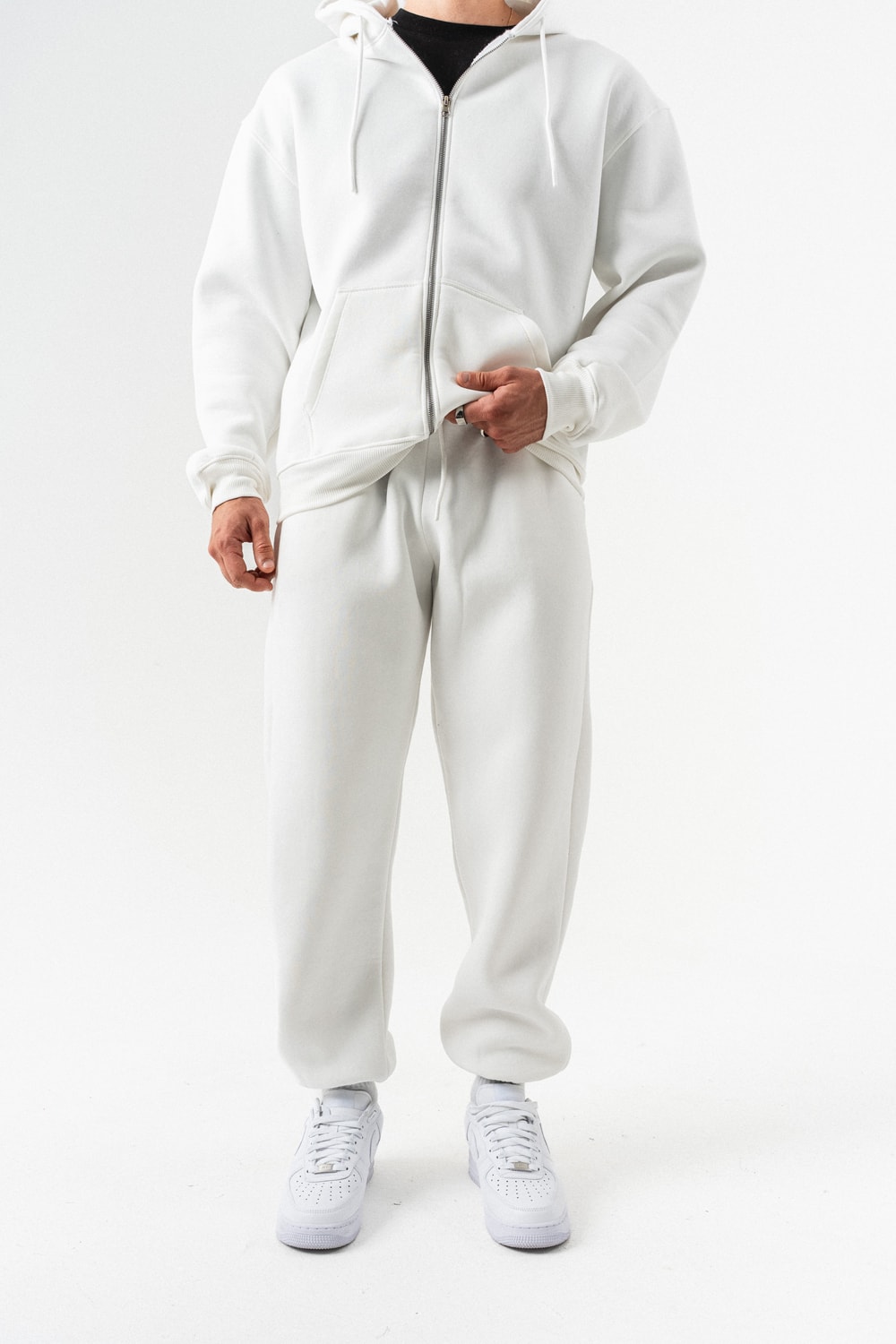 Fynor Fermuarlı Sweatshirt Hoodie ve Jogger Eşofman Takımı - Ekru