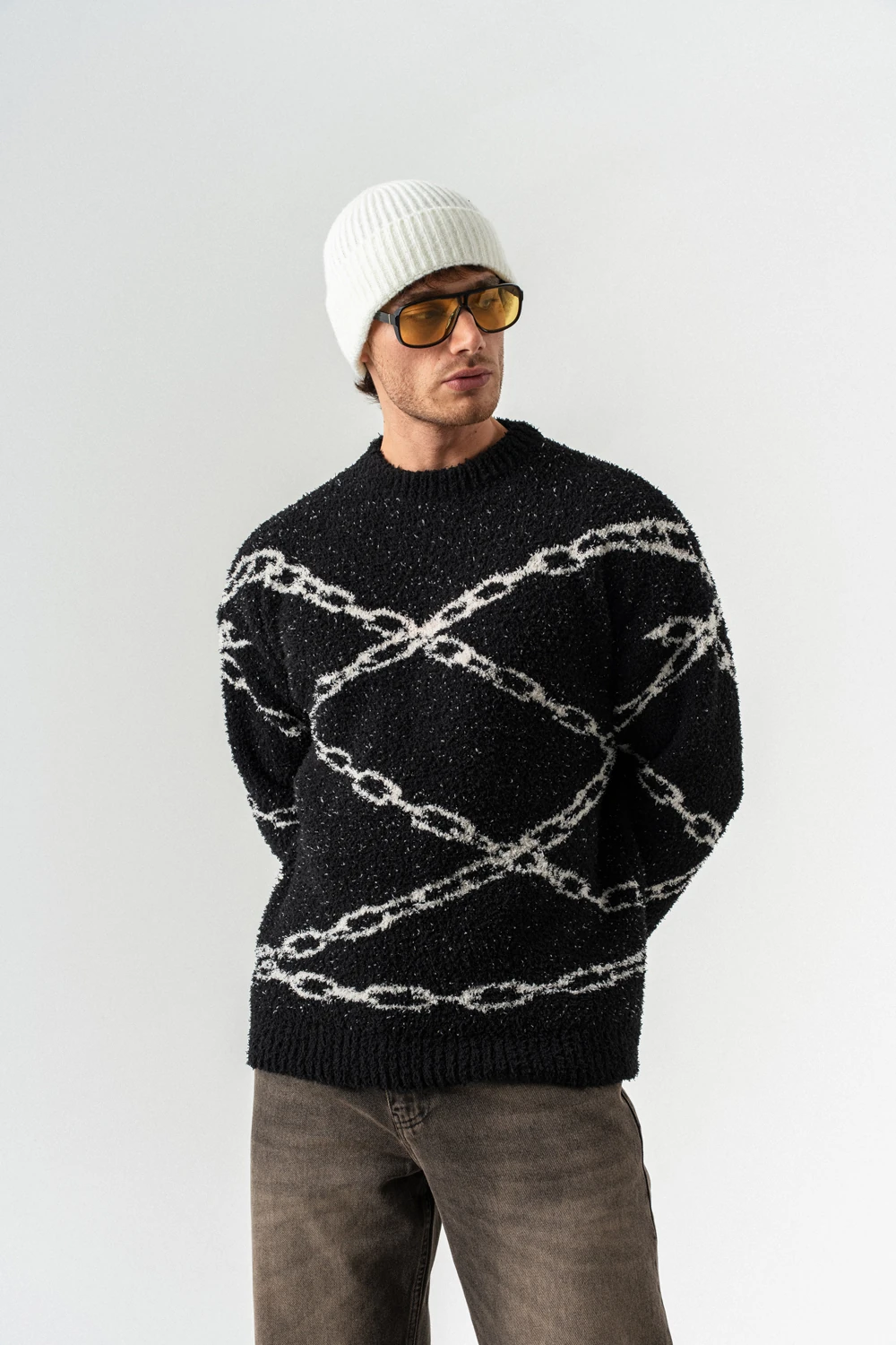 Chain Bisiklet Yaka Teddy Kumaş Kazak