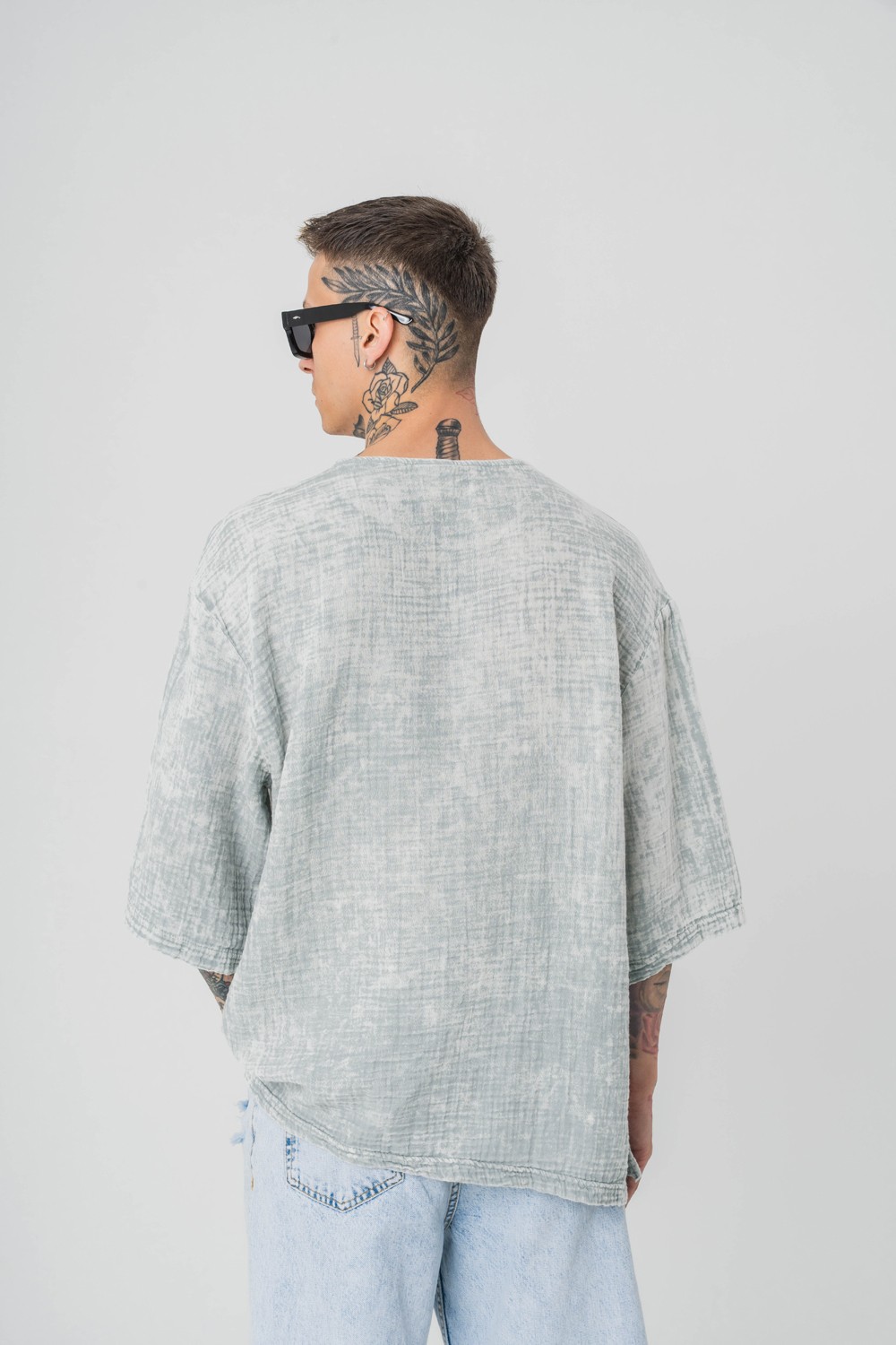 Screen Yıkamalı Keten Kumaş Oversize T-shirt
