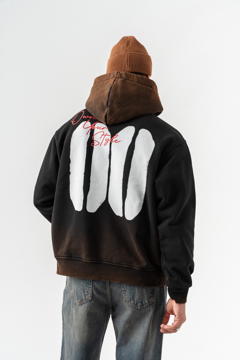 00 Style Yıkamalı Sırt Baskı Sweatshirt Hoodie