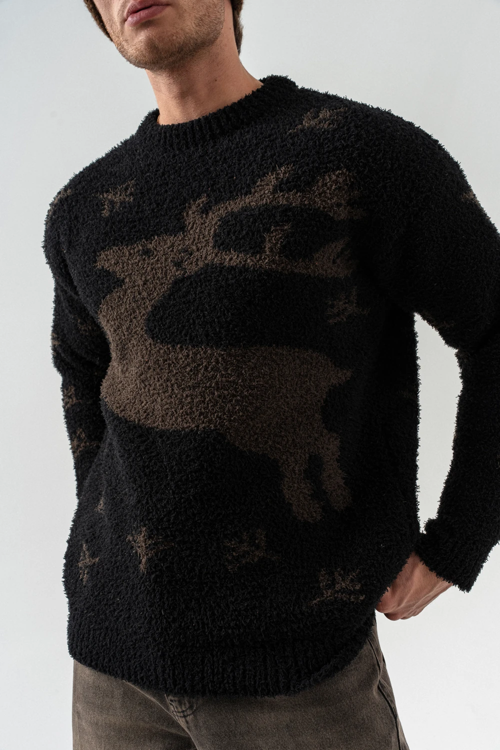 Deer Bisiklet Yaka Teddy Kumaş Kazak