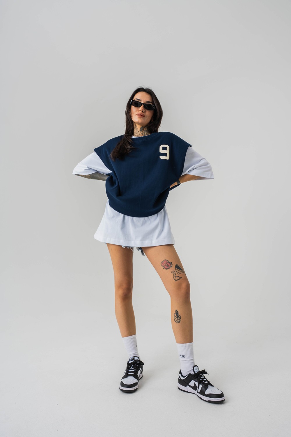 Patriot 9 Premium Oversize Crop ve T-shirt Bir Arada 2'li Set - Lacivert