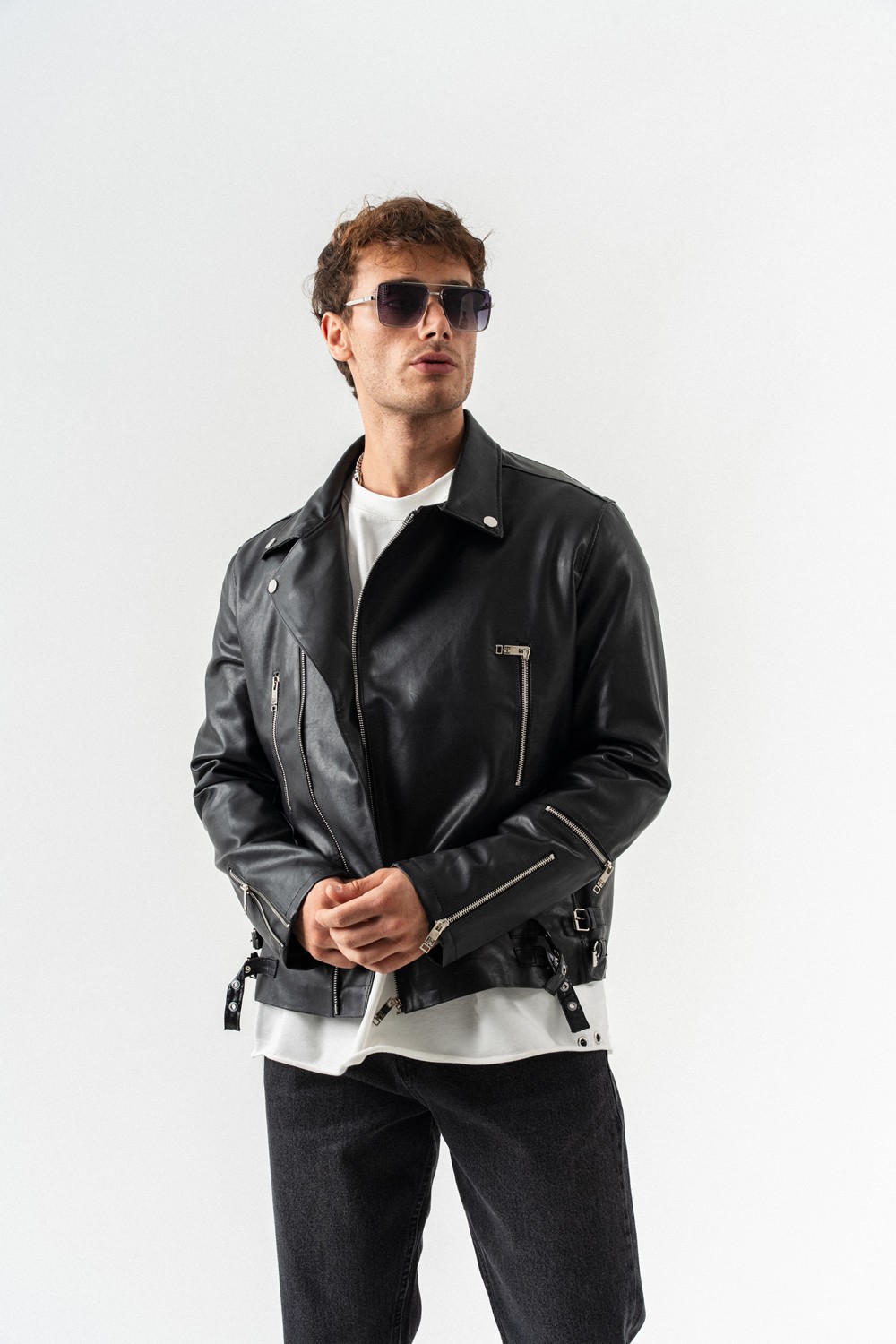 Darkfuel Fermuarlı Deri Biker Ceket