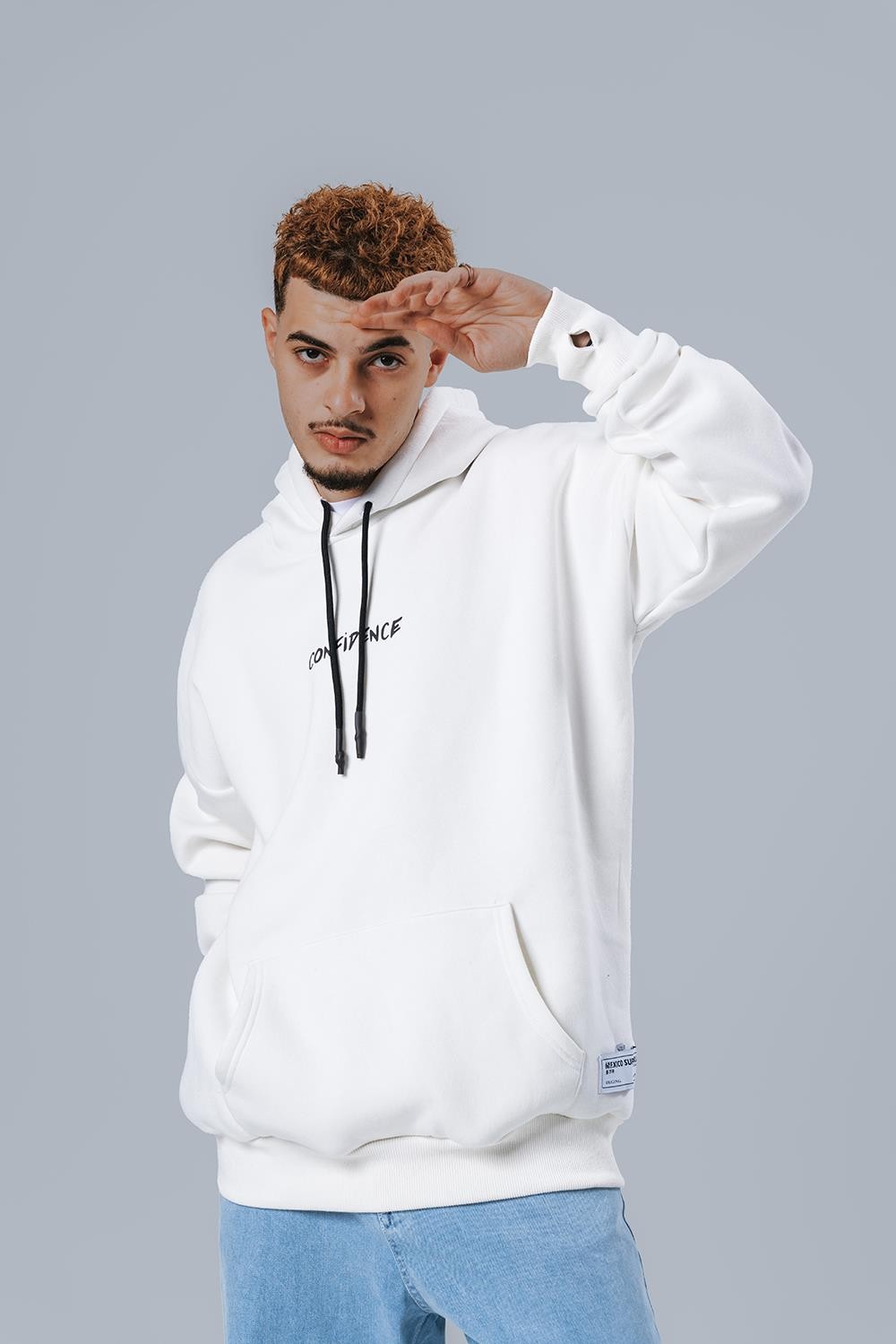 Confidence Beyaz Patch Detaylı Hoodie