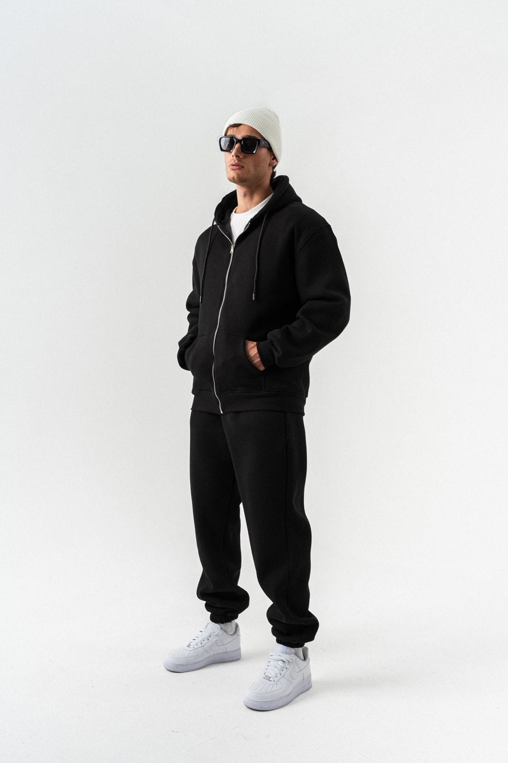 Fynor Fermuarlı Sweatshirt Hoodie ve Jogger Eşofman Takımı - Siyah