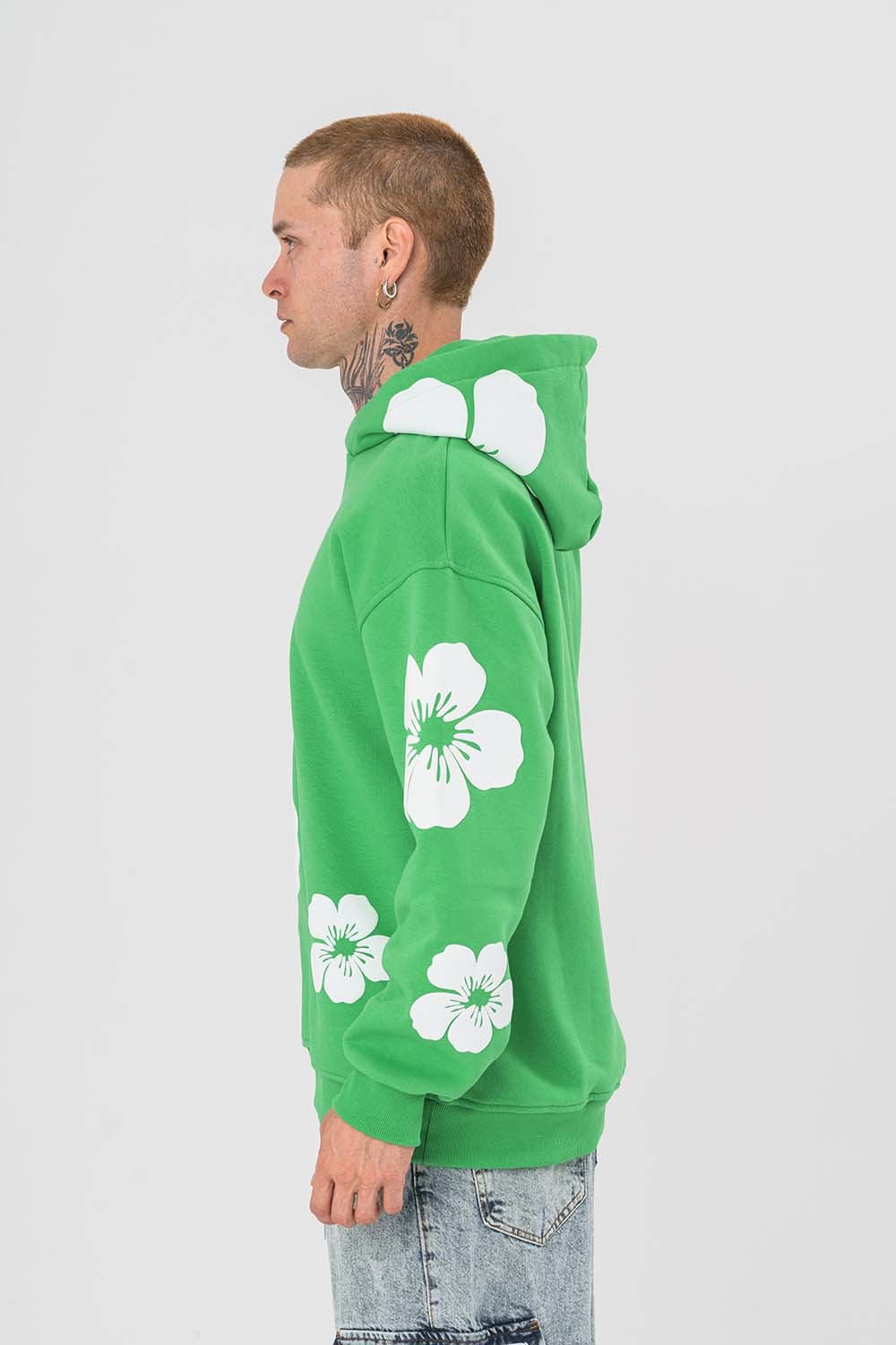 Flowers Kabartma Baskılı Şardonlu Kapüşonlu Sweatshirt