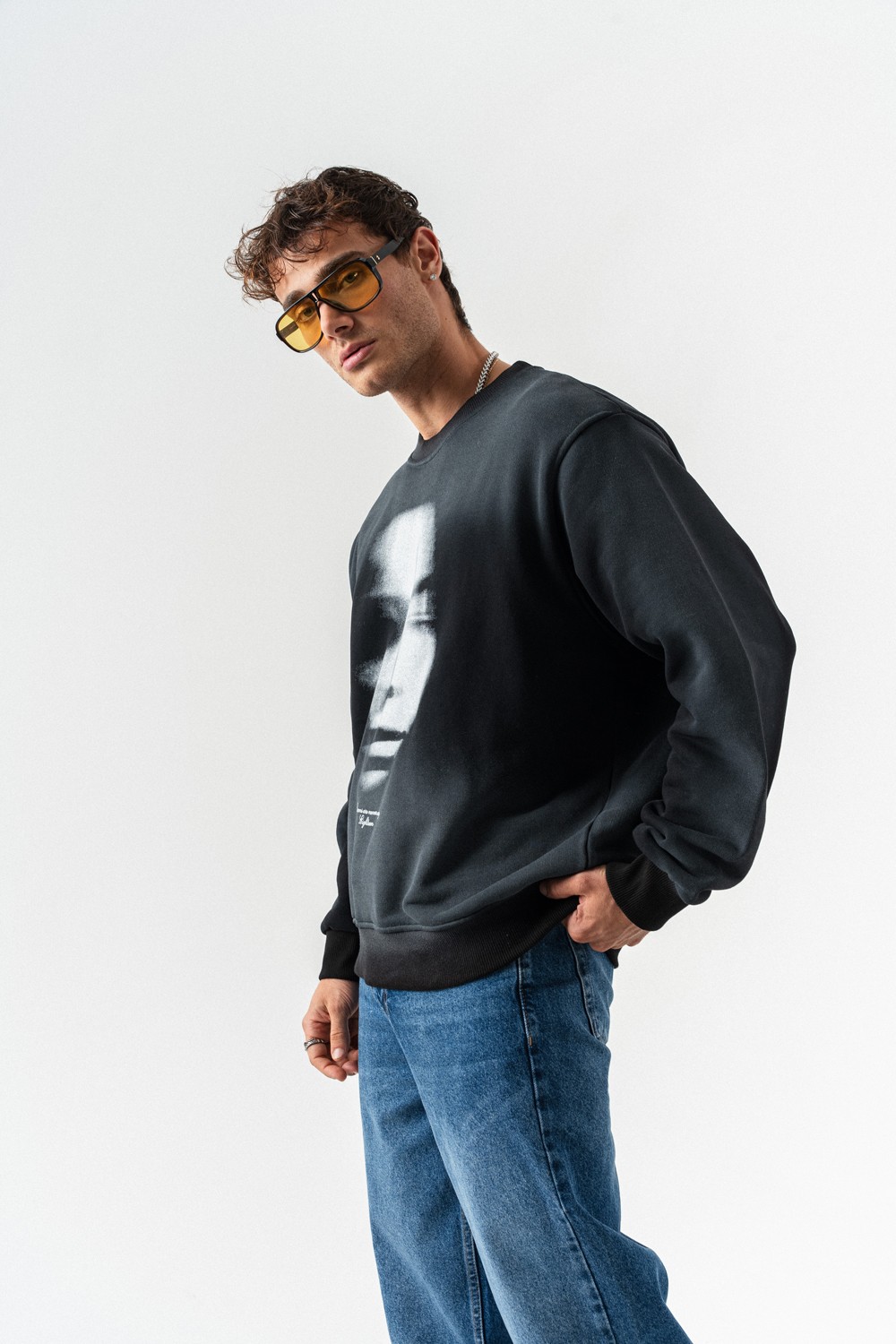 Foggy Yıkamalı Bisiklet Yaka Sweatshirt