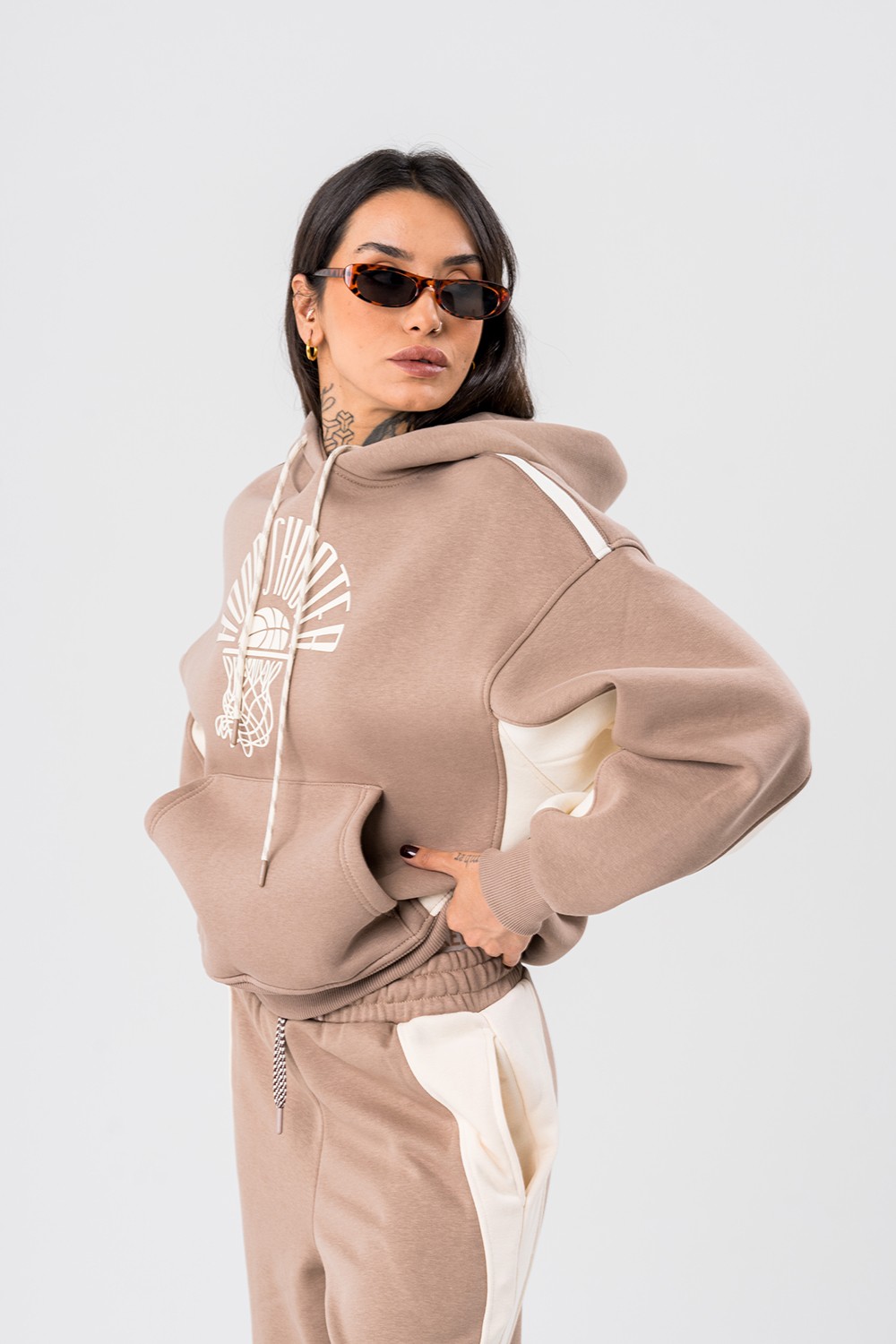 Hoop Şerit Detaylı Kapüşonlu Kadın Sweatshirt