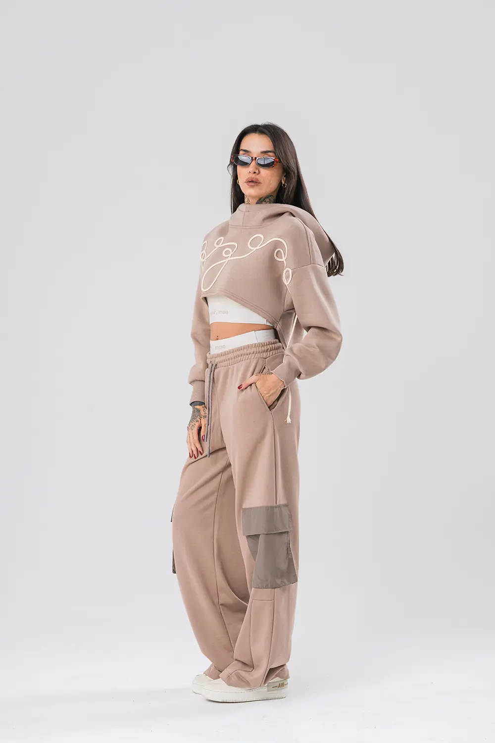 Rope Dahili Krop Detaylı Kısa Kadın Sweatshirt - Gangown