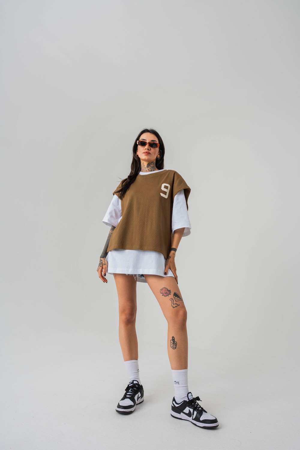 Patriot 9 Premium Oversize Crop ve T-shirt Bir Arada 2'li Set - Kahverengi