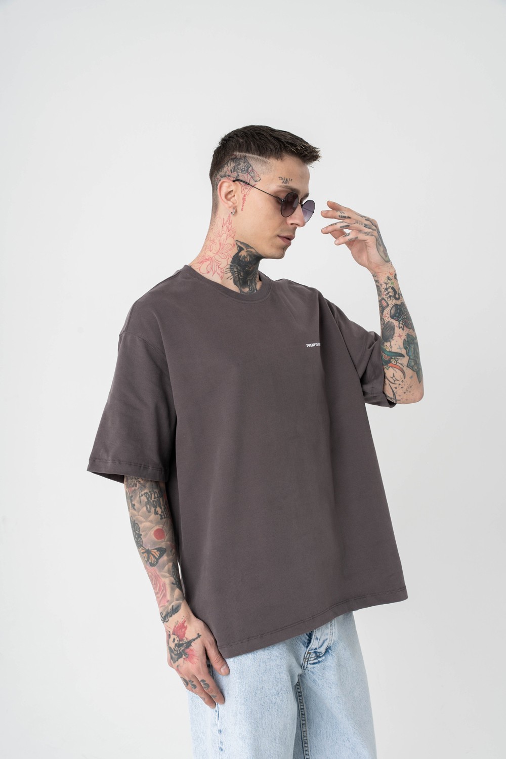 Basic Fırçalı Kumaş Oversize T-shirt