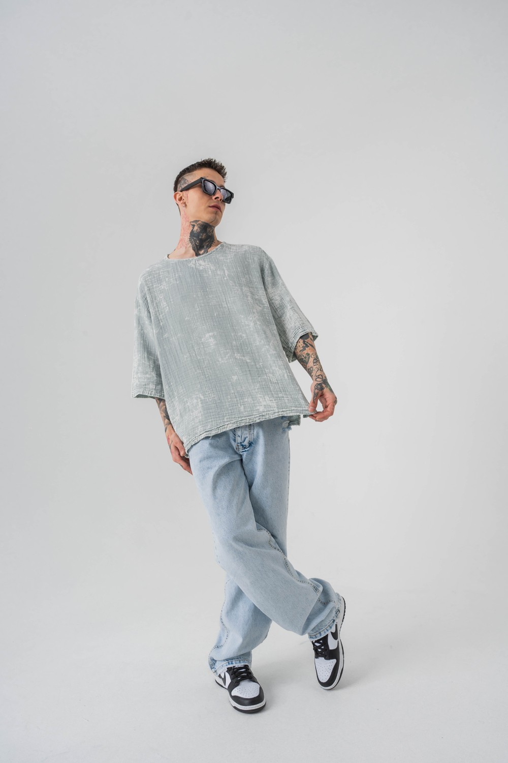 Screen Yıkamalı Keten Kumaş Oversize T-shirt