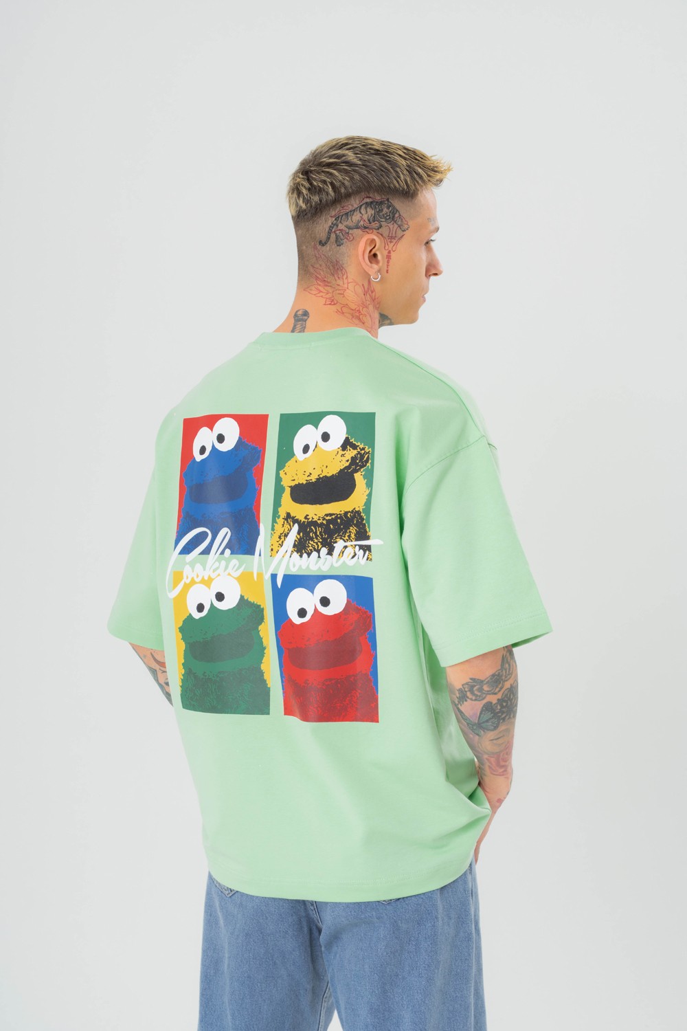 Cookie Monster Kabartma Detaylı Oversize T-shirt