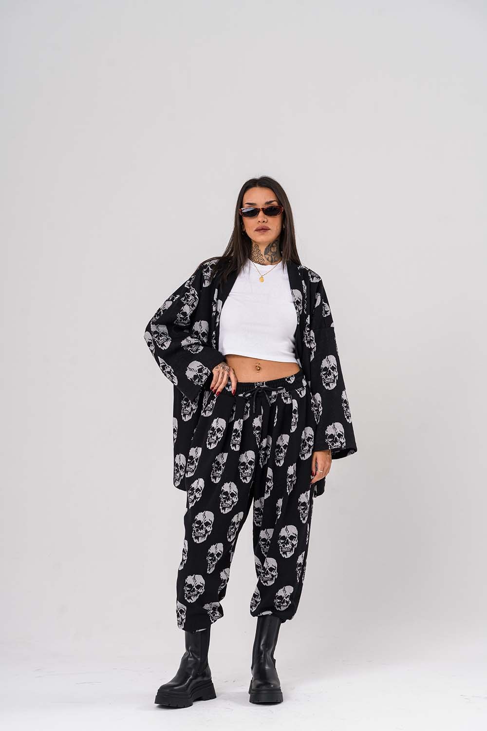 Skull Desenli Kimono Hırka