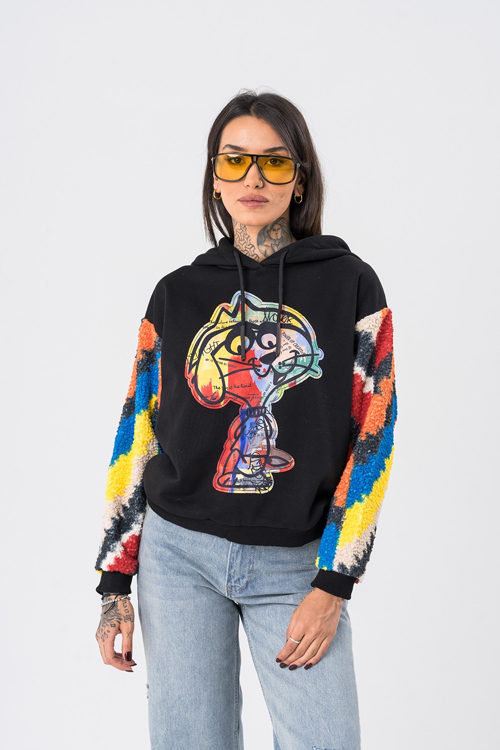 Snoopy Peluş Detaylı Kapüşonlu Kadın Sweatshirt